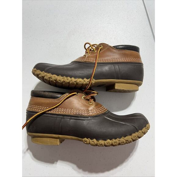 Vintage L. L. Bean Mens Sz 7 Duck Boots Maine Hunting Shoe Leather Rubber Brown - Picture 2 of 6